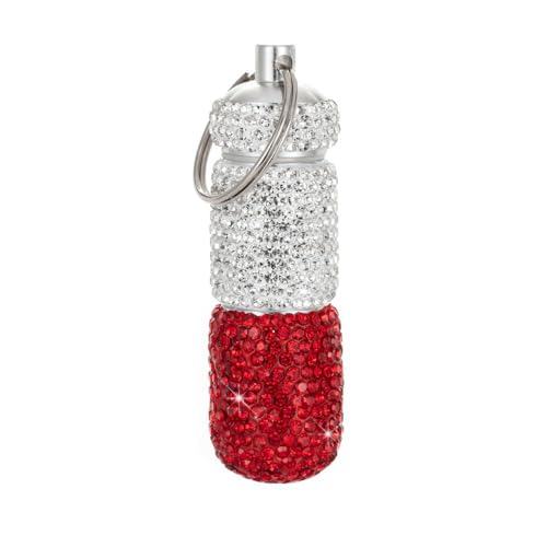 Bling Pill Case Portable Travel Pill Container Bottle Rhinestone Waterproof