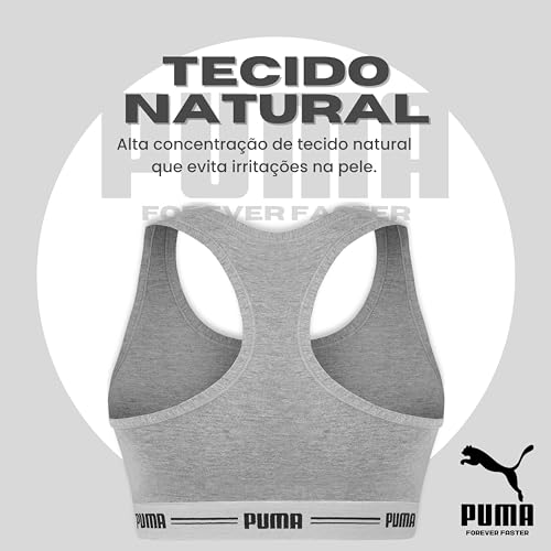 PUMA Kit 2 Top Nadador Cotton Algodão Elástico 30MM Feminino Adulto, 1 Preto - 1 Cinza, M