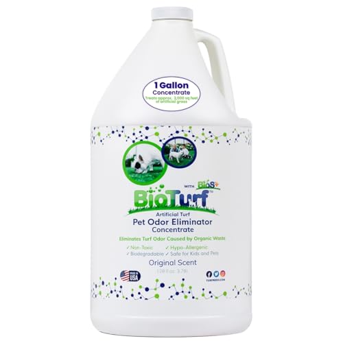 BioTurf BioS+ Turf Cleaner for Pet Urine Outdoor – Artificial Turf Cleaner Deodorizer Concentrate – Fake Grass & Yard Deodorizer for Dog Urine & Feces – Enzyme Kennel Odor Eliminator 1 Gallon by BioTurf - Used condition - US$45.88
