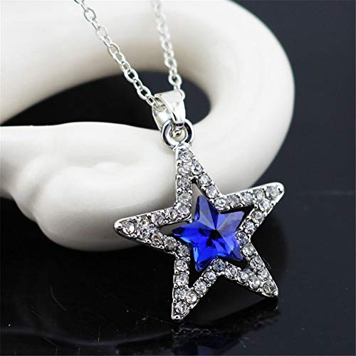 AILUOR Five-Pointed Star Sapphire Crystal Pendant Necklace, Fashion Silver Crystal Hollow Star Jewelry for Women2