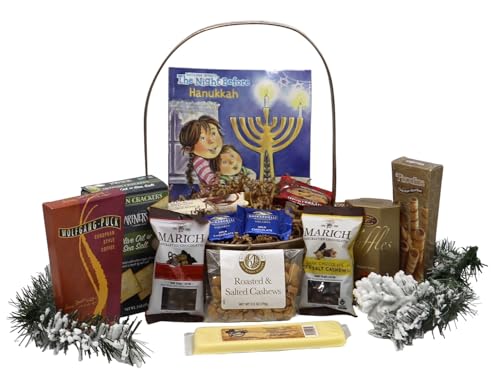 Gift Basket Village - Hanukkah for Family Gourmet Gift Basket: Chocolate, Coffee, Cookies, Cheese, and More, Celebrate in Style, Handcrafted in the USA
