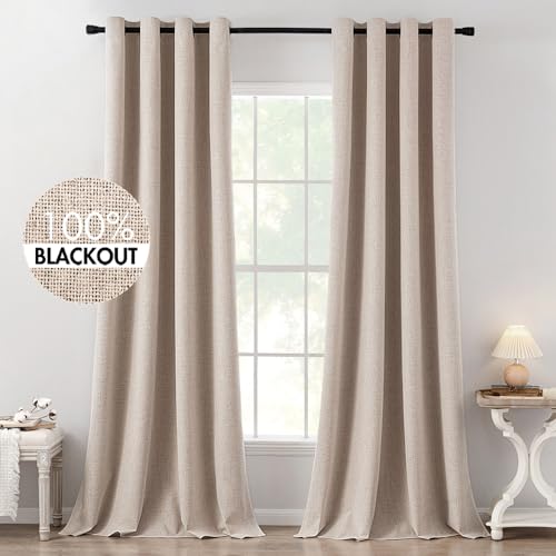 MIULEE Blackout Linen Textured Bedroom Curtains (2 Panels)