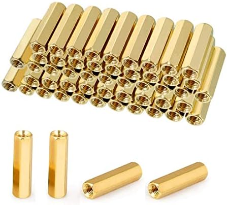 100Pcs M3x 12mm Female Brass Thread Hex Standoff Spacer Screws Threaded Pillar PCB Motherboard Assortment Kit for DIY Computer Build, Circuit Board