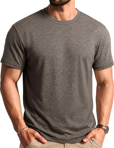 T-shirt marron col rond homme COOFANDY taille L pour un style d'été décontracté
