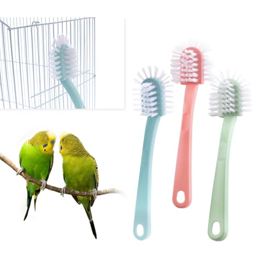 Image of DQITJ 3 Pack Bird Cage Brush Cleaner 360 Degree Brush Long Handle Tool for Bird Parrot Cages Bird Perches Bird Nests
