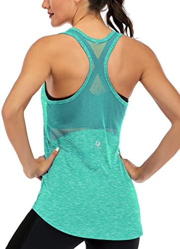ICTIVE Workout Tank Tops for Women Sleeveless Yoga Tops for Women Mesh Racerback Backless Running Gym Shirts Light Green XL