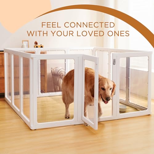 Kerhouze 12 Welpenlaufstall Faltbar mit abschließbarer Tür, 75cm hoch, Welpenauslauf Indoor Transparent, Laufstall Hund für Katzen, Hunde, Kaninchen und kleintiere, rutschfest, weiß (12PCS-75CM)