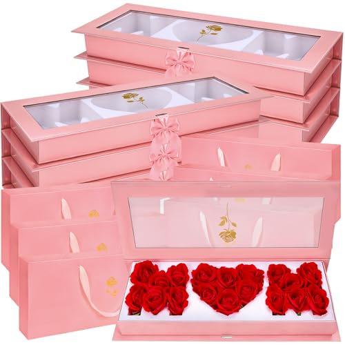 QAUYETM 6 Set Empty Mom Box Mothers Day Flower Gift Box Mom Letter-Shaped Thicker Fillable Flowers Candy Boxes with Tote Bags for Mothers Day Anniversary Birthday (Pink)