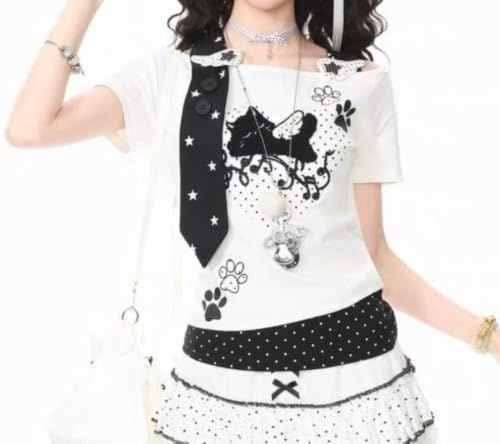 Image of Kawaii Cutecore Harajuku Y2k 2000s Tops Summer Preppy Aesthetic Alt Goth Emo Short Sleeve Graphic Tees