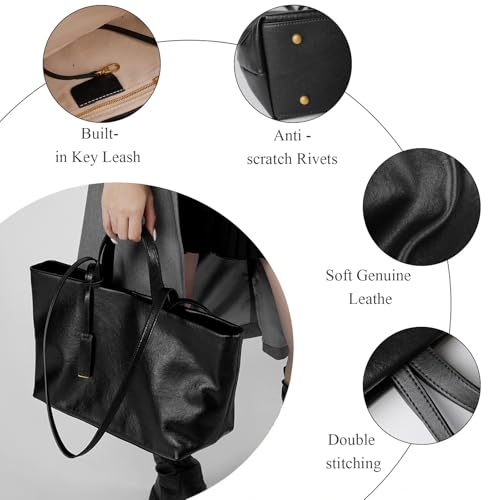 Image of Premium Brown Leather Tote Bag Handbag, Large Brown Tote Purses for Women