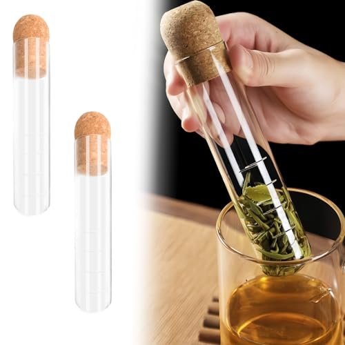 2 pezzi Filtro Per Te Sfuso, Infusore per Tisane, Infusore per il tè con Sughero in Vetro con Ripetizione Tubi di Vetro Infusore Per Tè Con Tappo In Sughero Per Teiere,Tazze,Bottiglie