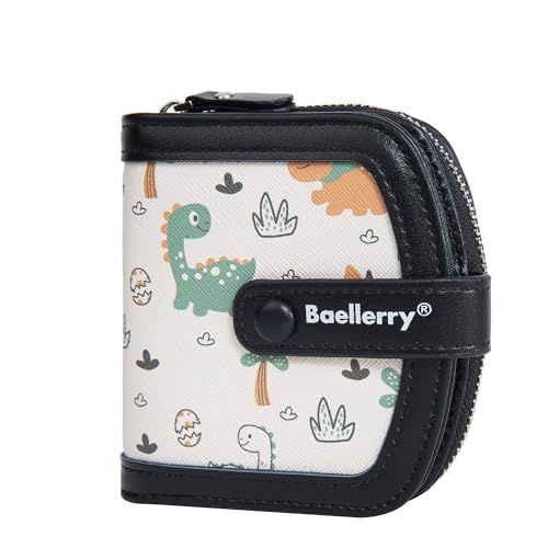 Cute Dinosaur Printed Women’s Short Wallet, Compact and Large Capacity PU Leather Wallet with Zipper, Card Slots, and Coin Pocket (Black)3