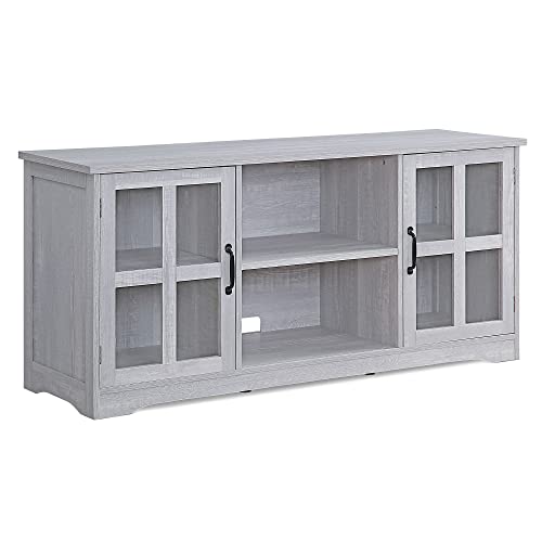 Belleze Modern 52 Inch Traditional Tv Stand & Media Entertainment Center Console Table For Tvs Up To 55 Inch Or Sideboard Buffet With Wood Glass Storage Cabinets - Cori (Stone Gray) #TOP5