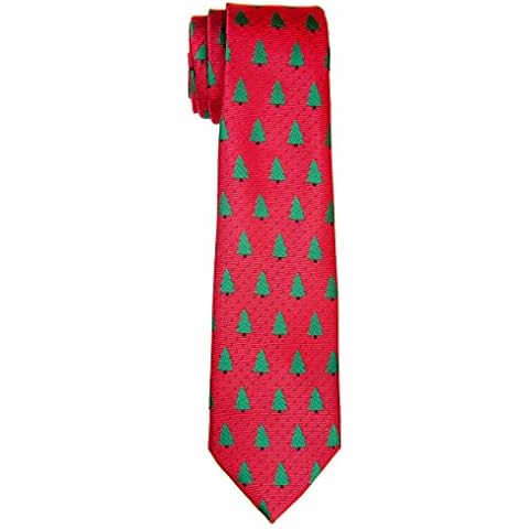 Retreez Red Christmas Woven Boy's Tie with Christmas Trees Pattern - 8-10 years Cover