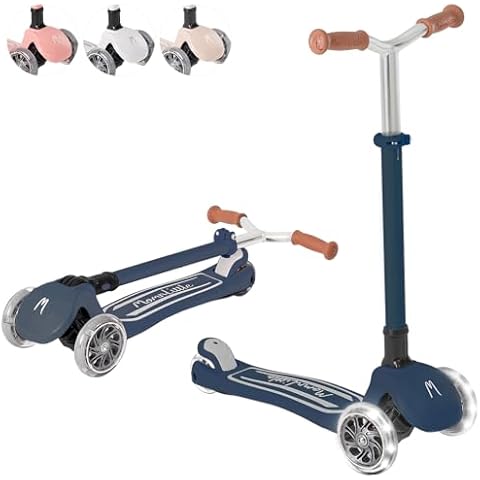 MomnLittle Kick Scooter for Kids Ages 3-10 (Navy) 3 Wheeled with LED Light-Up Wheels CPSC Certified Foldable and 4 Height Adjustable Toddler Scooters for Boys Girls Cover