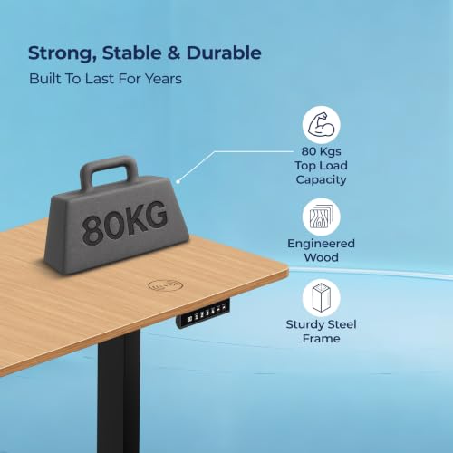 Image of The Sleep Company AeroPro Electric Height Adjustable Desk | Ergonomic WFH Table | 4 Memory Presets | Wireless Charging | 2 Yr Warranty | 1600x700 Top | Free Installation | Oak & Black