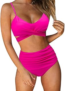 UMIPUBO Bikini damskie wysokie talie, push up, regulowany kostium kąpielowy typu crossover z tyłu, zestaw bikini z dużym biustem, dwuczęściowe bikini plażowe