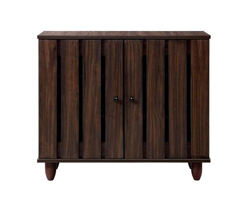 Image of DeckUp Minang 2-Door Engineered Wood Shoe Rack (Walnut, Matte Finish)