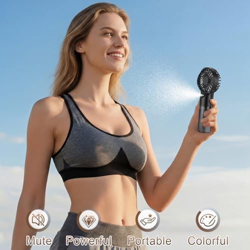Grinsvalley 2 Pack Misting Fans Portable Handheld Rechargeable Handheld Spray Fans with 25ml Water Tank 4-speed Personal Cooling Fan, USB-c Mini Hand Fan for Travel Outdoor Sports Camping Office Home