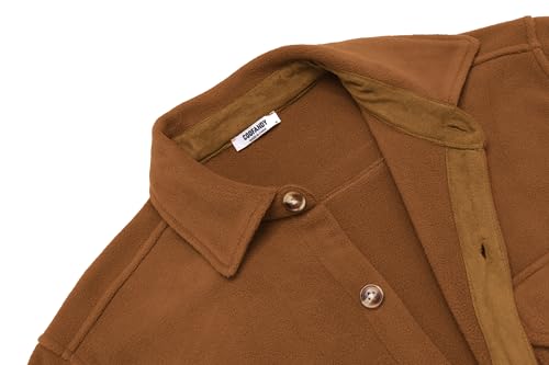 COOFANDY Men's Polar Fleece Shacket Long Sleeve Casual Button Down Shirt Jacket with Pockets,Camel,3XL — view 6