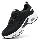 Womens Trainers Running Shoes Ladies Arch Support Memory Foam Plantar Fasciitis Orthopedic Shoes Air Cushion Lace Up Gym Sneakers Black White UK 5