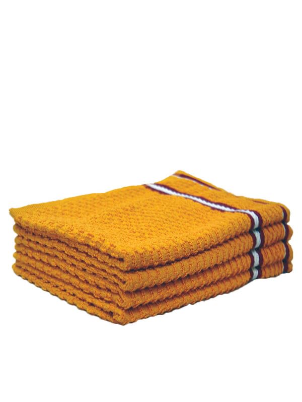Image of Athom Living Popcorn Textured Solid Cotton Hand Towel Yellow 35x55 cm Set of 4