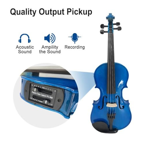Image of Electric Violin 4 /4 full Size 4 string Acoustic Violin Spruce Maple Ebony Wood with Case, Bow Handmade for Beginners, Students, Professionals (Blue)