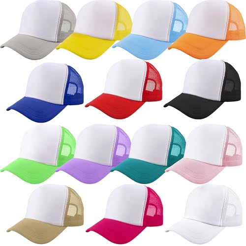 14 Pack Kids Trucker Hats Plain Mesh Baseball Cap Summer Sublimation Hat DIY Baseball Hat for Child Boys Girls
