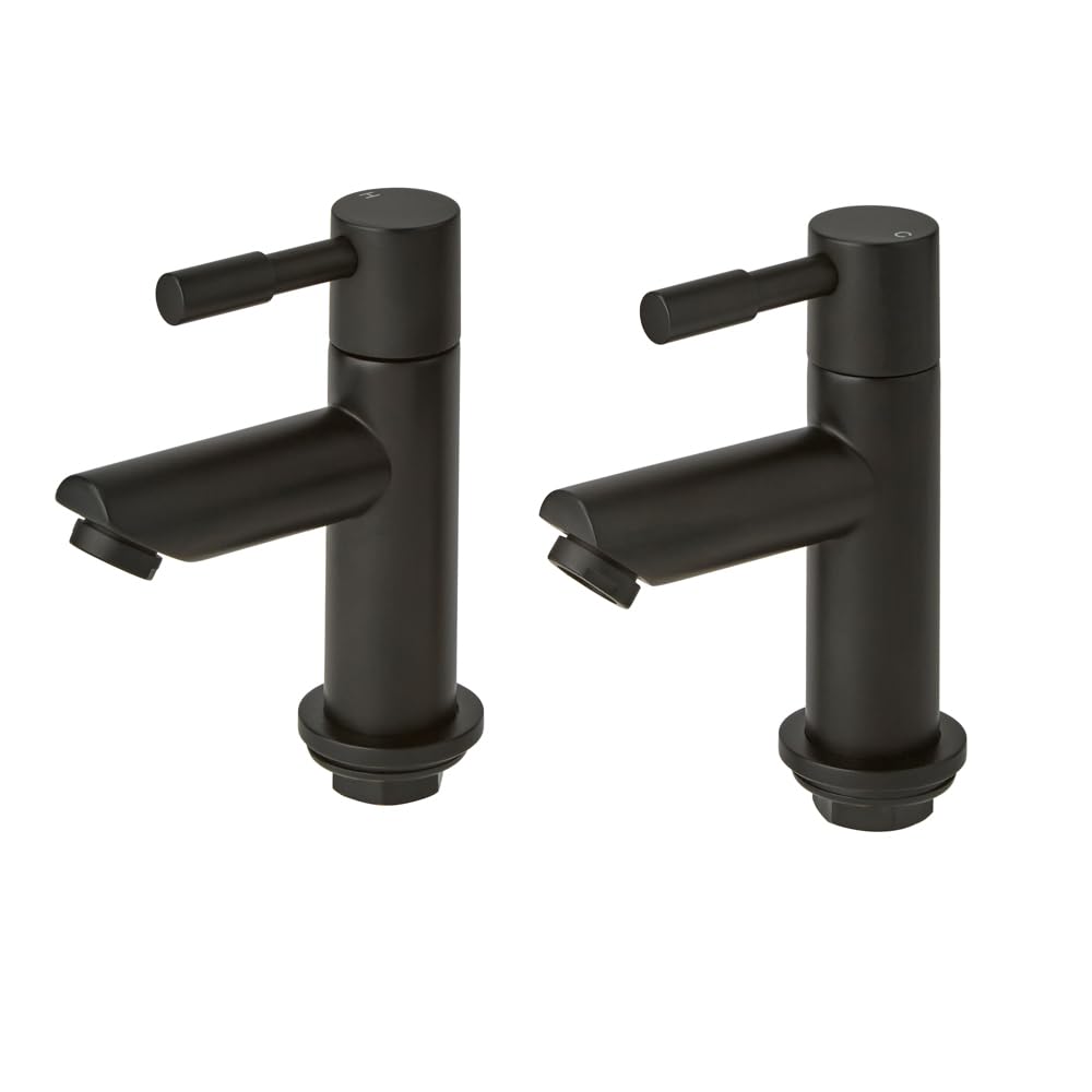 Milano Black Nero Bathroom Basin Pillar Taps