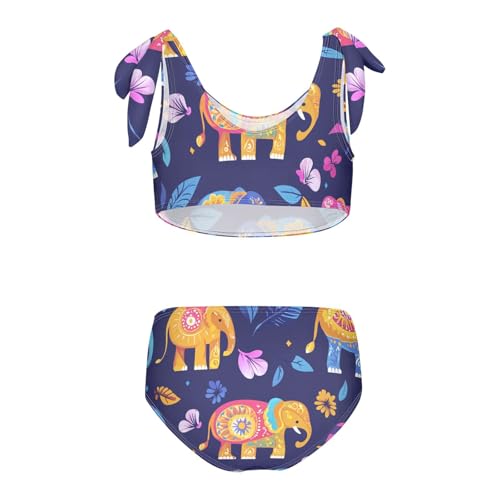 KLL Colorful Elephants Decorated Mandala Girl Two Piecing Bikini Sets Scoop Neck Swimsuit Swimming Suits Cute Shoulder Strap2