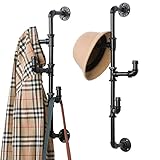 MyGift Wall Mounted Industrial Black Metal Vertical Hat and Coat Rack with 3 Adjustable Arm Hooks, Entryway Organizer Coat Hooks, Set of 2