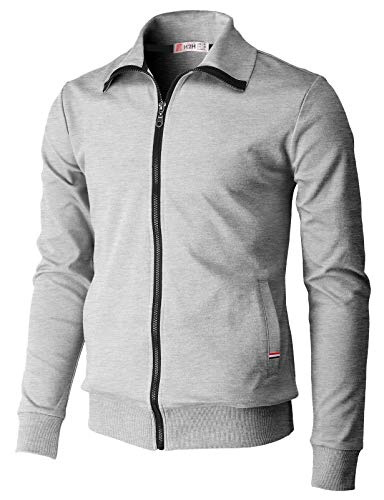 H2H Mens Slim Fit Lightweight Jacket Zip-up Long Sleeve Basic Designed Gray US L/XL (CMOJA129)