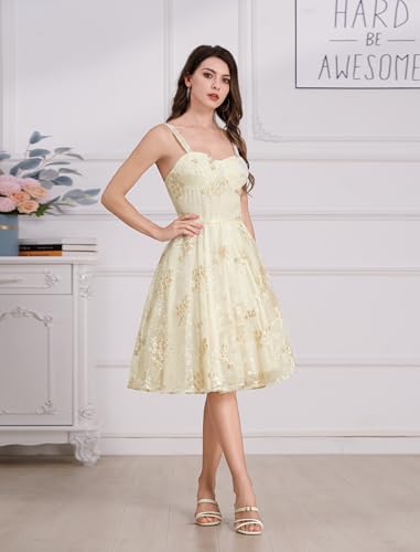 Image of IWEMEK Women Spaghetti Strap Floral Lace Bridesmaid Cocktail Party Dress Cold Shoulder Ruffle Sleeve Wedding Guest Prom Dress
