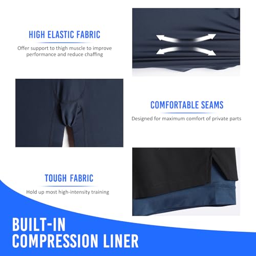 Image of maamgic Mens Workout Shorts 2 in 1 Stretch 5 inch / 7 inch Gym Shorts Running Shorts with Compression Liner Zip Pocket