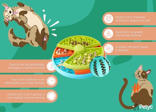 Kit Comedouro Labirinto 3 Níveis + Bolinha Porta-Petisco PETYC Para Cães e Gatos Alimentação Saudáve