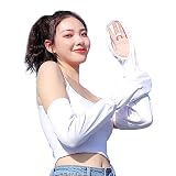 [Pawinpaw] アームカバー レディース 冷感 ひんやり 夏 UVカット 腕カバー【UPF50+・ゆったり・サイズ調整可能】アームスリーブ オシャレ 吸汗速乾 紫外線対策 ロング丈 日焼け防止 肌触り良い 通気性 運転/自転車/アウトドア/作業/スポーツ (指掛け白)