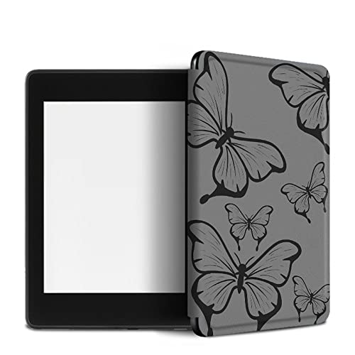 Für Kindle Voyage 7. Generation Hüllen Und Hüllen - Dünnste Und Leichteste Hülle,Hülle Für Kindle Voyage (2014) Mit Auto-Wake-Sleep-Funktion/Abstrakter Schwarzer Retro-Schmetterling,Wie Abgebi Cover