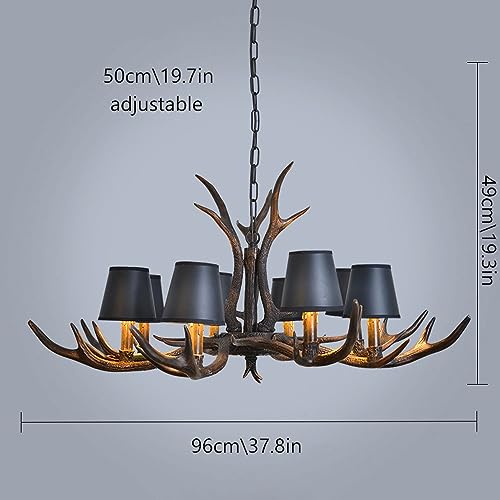Lustre suspendu en résine de bois de cerf d'exception 8 flammes - 7