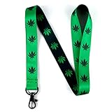 EASTEX Marijuana Leaf Badge Lanyard Keychain - Weed Vape ID Lanyards for Keys Fob Whistle - Cannabis Pot Leaf Stuff - ID Card Holder Keychain for Men Women Pothead Gift (1 Green Black Lanyard)