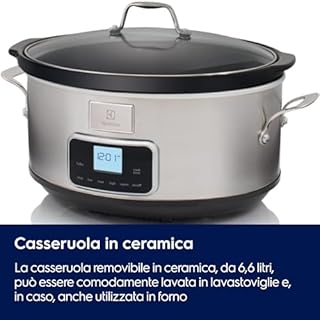 Electrolux Esc7400 Slow Cooker, Pentola Elettrica In Acciaio Inox Per Cottura Lenta Con Sei Programmi Predefiniti, 235 W, 6.6 L, Argento, Amazon Exclusive