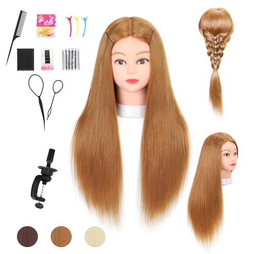 Cosmetology Mannequin Human Hair, 26\"-28\" Real Hair Manikin for Hair Styling & Hairdressing Practice - Professional Head with Free Clamp Holder & Tools (80%-Blonde)