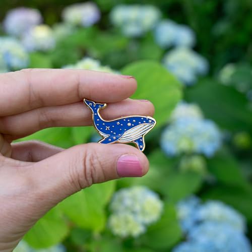 Image of Blue Whale with Stars Lapel Pin, Ocean Gifts, Sea Enamel Brooch Accessories for Women