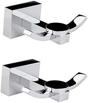 Two Hooks Towel Robe Hooks Wall Mount Bathroom Accessory Set Towel Bar Cloth Holder Chrome Finish （2 PCs）