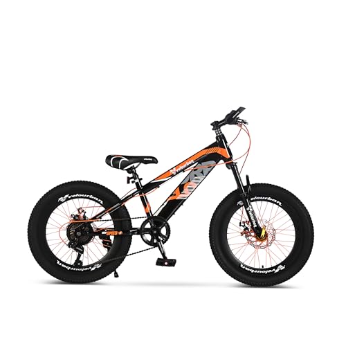 20 Zoll Kinder Mountainbike für Jungen & Mädchen – 7-Gang Shimano Schaltung – Scheibenbremsen vorne & hinten – Kinderfahrrad Farbe Orange & Schwarz