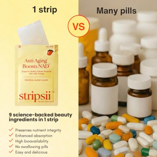 Stripsii NAD+ Strips (30 ct) – Skin Glow, Healthy Hair & Strong Nails Support – Collagen, Hyaluronic Acid & Biotin – Fast-Absorbing Oral Dissolving Supplement – Tropical Flavor, No Sugar, Made in USA — view 4
