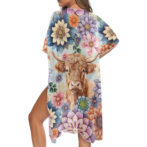 Ropa de playa cómoda con kimono de media manga y cárdigan ligero de mujer