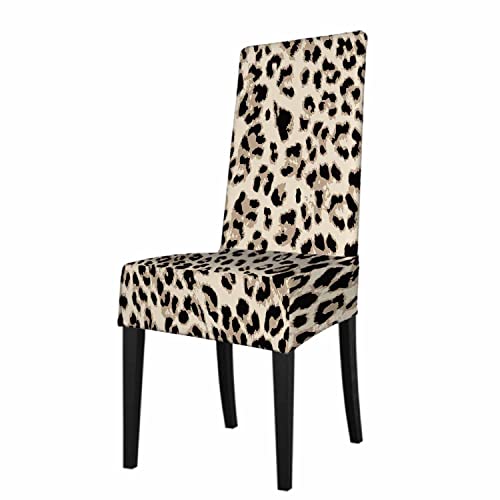 Numland NUMLAND-TT-A49 1 Pack Leopard Skin Dining Room Chair Covers Cheetah Tiger Wild Animal Beige Brown Spotted Short Stretchable Polyester Removable Washable cover