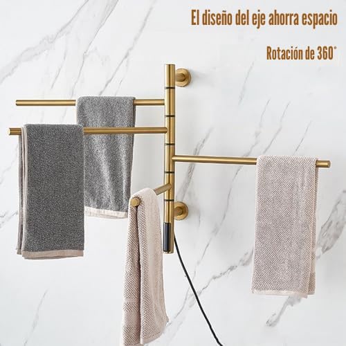 Toallero eléctrico de Pared, Calentador de Toallas para baño Giratorio 180°, con Pantalla LED y Temporizador, Control de Temperatura, enchufable, Dorado