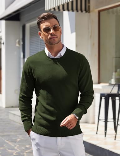 Coofandy Sweaters For Men Wool Sweater Cable Knit Sweater Fall Fitted Sweater Pullover Dark Army Green thumb #2