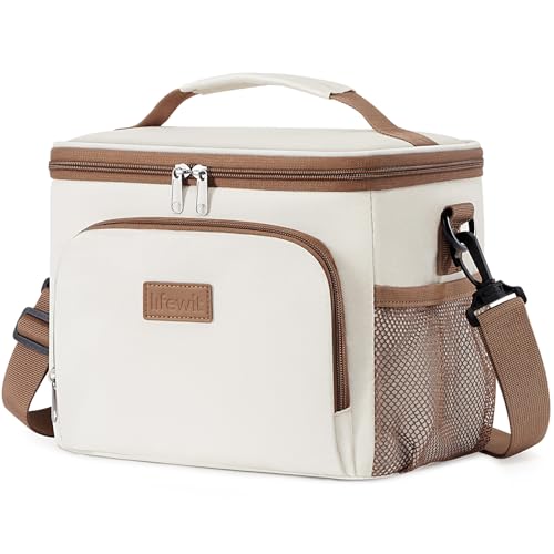 Lifewit Reusable Insulated Lunch Bag, Portable Cooler Freezable Soft Lunchbox Leakproof with Adjustable Shoulder Strap for Men Women Adult for Work Picnic or Travel, 9L 12 Can, Cream